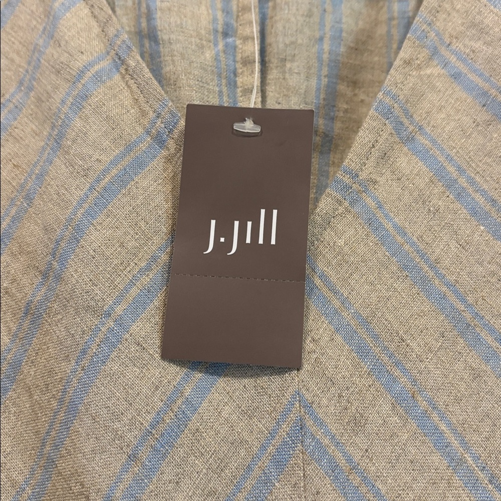 J. Jill Sleeveless linen Dress, Chevron Blue and tan